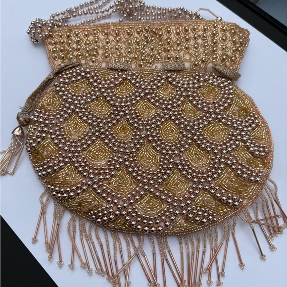 Hand Crafted Handbags - Hand Crafted Rose Gold Beaded Clutch Potli bag